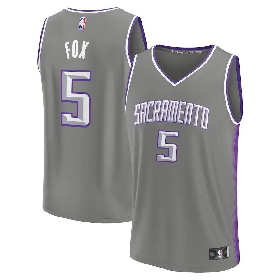 Men Sacramento Kings #5 De Aaron Fox Fanatics Branded Gray City Edition 2022-23 Fastbreak NBA Jersey